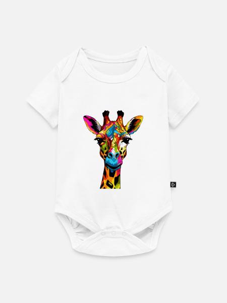 Bunte Giraffenkopf Pop Art - Baby Premium Kurzarmbody - Weiß