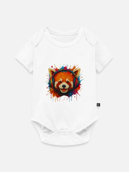 Roter panda mit bunten Kopfhörern - Baby Premium Kurzarmbody - Weiß