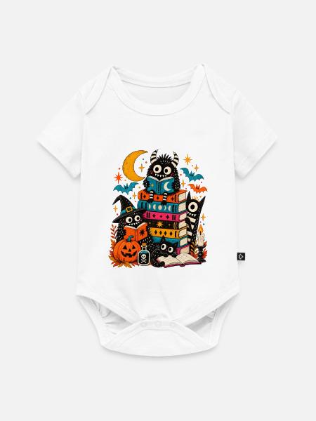 Halloween Büchermonster | Lesen & Gruselspaß - Baby Premium Kurzarmbody - Weiß