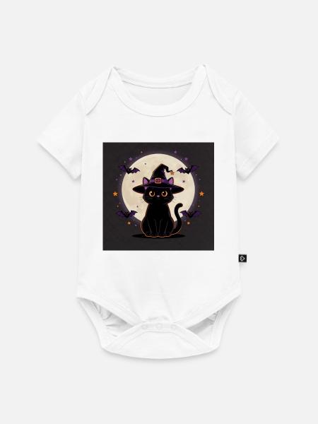 Halloween Hexenkatze – Witchy Cat & Vollmond - Baby Premium Kurzarmbody - Weiß