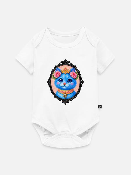 Blaue Katzenprinzessin mit Blumendekoration - Baby Premium Kurzarmbody - Weiß