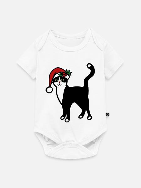 Weihnachtsmann-Katze mit Stechpalme - Baby Premium Kurzarmbody - Weiß