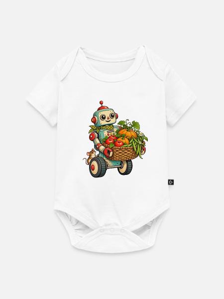 Ernteroboter mit Obstkorb - Baby Premium Kurzarmbody - Weiß