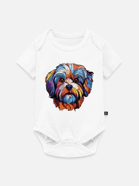 Bunter Hund Kopf Kunst - Baby Premium Kurzarmbody - Weiß