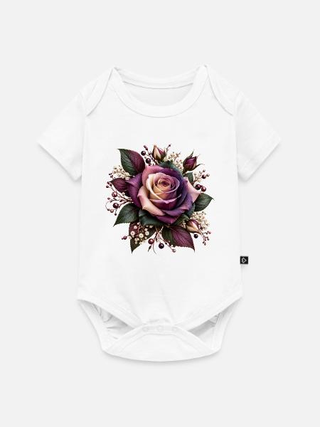 Lila Rosenblüte Floral Bouquet - Baby Premium Kurzarmbody - Weiß