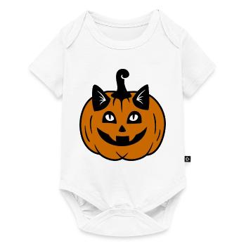 Halloween Katze Kürbiskopf - Baby Premium Kurzarmbody - Weiß - Vorne