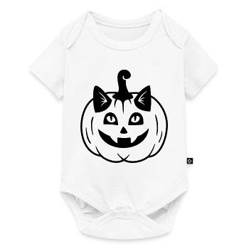Halloween Katze Kürbiskopf - Schwarz - Baby Premium Kurzarmbody - Weiß - Vorne