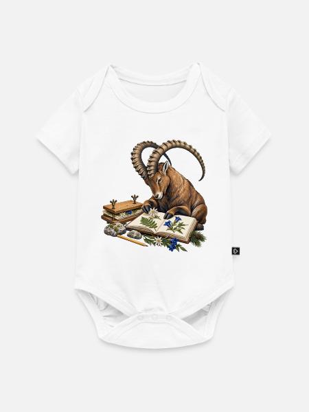 Steinbock führt ein Alpenherbarium - Baby Premium Kurzarmbody - Weiß