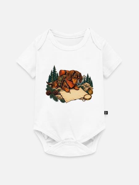 Dackel zeichnet eine Wanderkarte - Baby Premium Kurzarmbody - Weiß