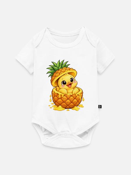 Süße Cartoon Ente mit Ananas Tropisch - Baby Premium Kurzarmbody - Weiß
