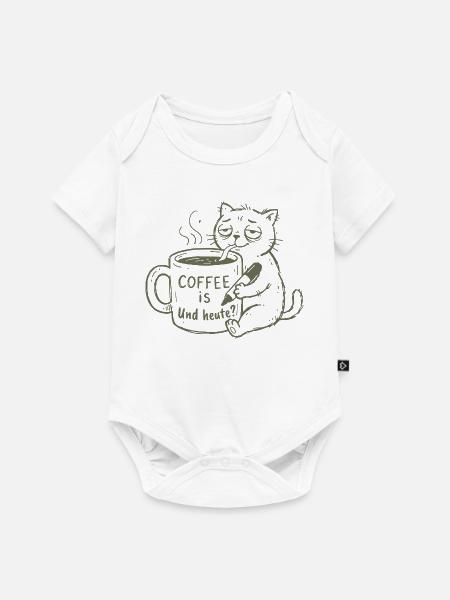 Kaffee-Katze: Und Heute? - Baby Premium Kurzarmbody - Weiß