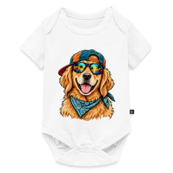 Cooler Golden Retriever – Sommerstrand-Vibes - Baby Premium Kurzarmbody - Weiß - Vorne
