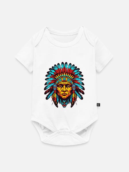 Bunter Indianerhäuptling Kopfschmuck - Baby Premium Kurzarmbody - Weiß