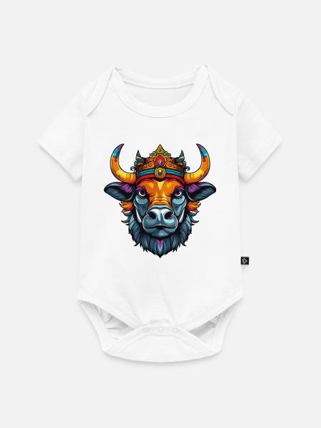 Kronenbullen: bunter Kopf-Print - Baby Premium Kurzarmbody - Weiß