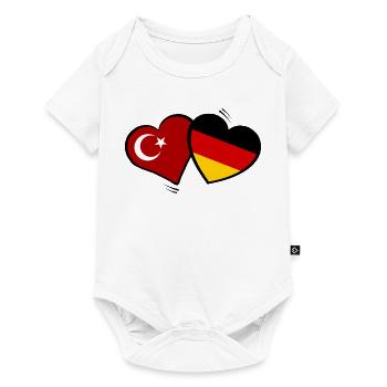 Türkei Deutschland Herzenflaggen - Baby Premium Kurzarmbody - Weiß - Vorne