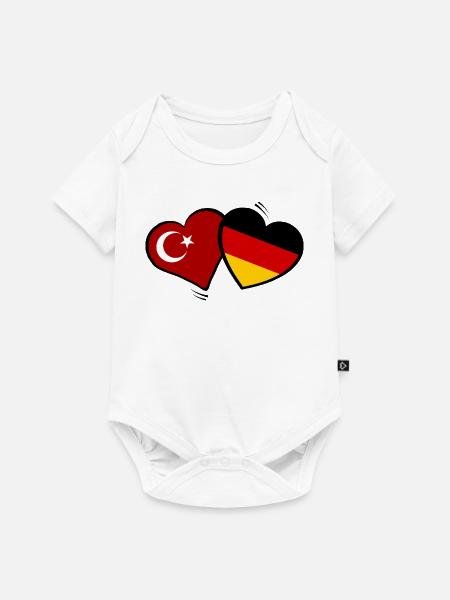 Türkei Deutschland Herzenflaggen - Baby Premium Kurzarmbody - Weiß