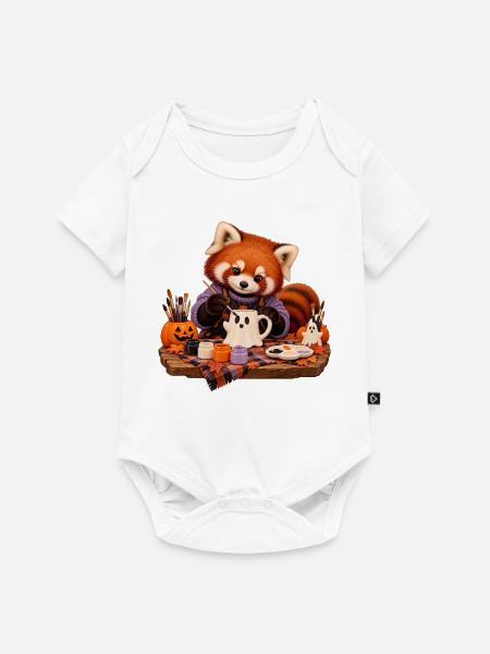 Roter Panda bemalt eine Geistertasse - Baby Premium Kurzarmbody - Weiß
