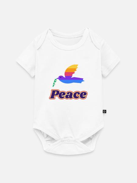 Friedenstaube Retro – Peace Taube 70er - Baby Premium Kurzarmbody - Weiß