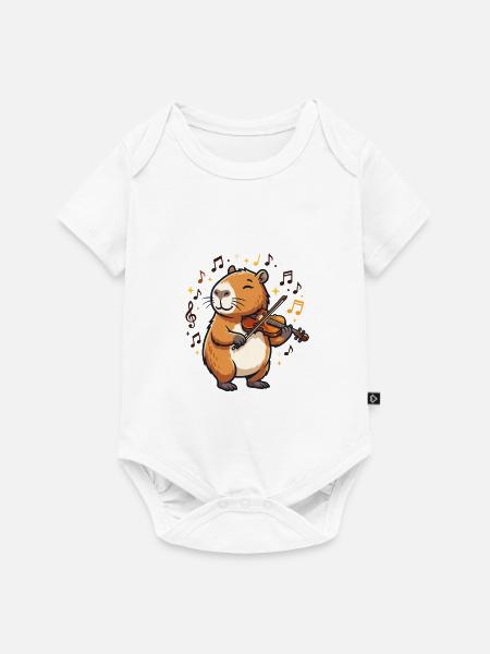 Capybara Geige Violine - Baby Premium Kurzarmbody - Weiß
