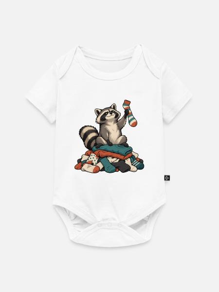 Waschbär auf dem Wäscheberg - Baby Premium Kurzarmbody - Weiß
