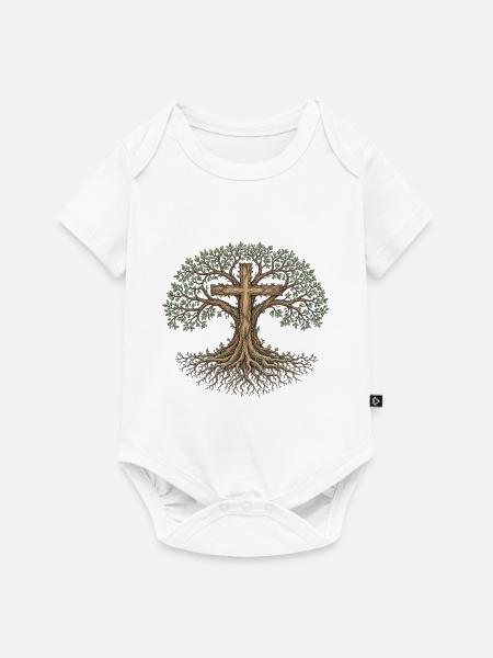 Lebensbaum Kreuz Christliches Symbol - Baby Premium Kurzarmbody - Weiß