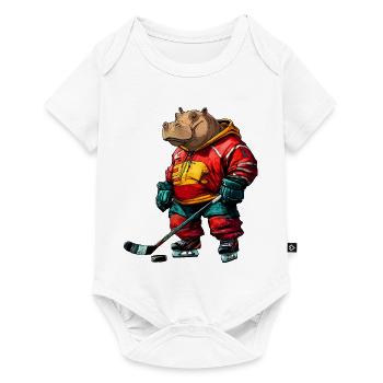 Nilpferde Eishockeyspieler / Hockey Flusspferd - Baby Premium Kurzarmbody - Weiß - Vorne