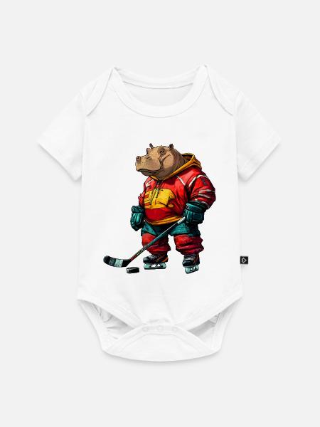 Nilpferde Eishockeyspieler / Hockey Flusspferd - Baby Premium Kurzarmbody - Weiß