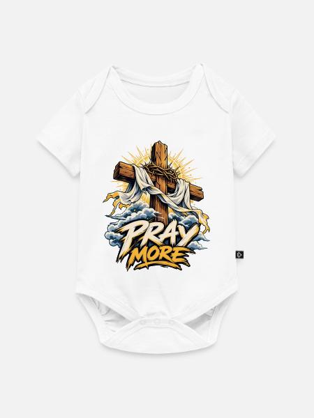 Pray More Kreuz Motiv - Baby Premium Kurzarmbody - Weiß
