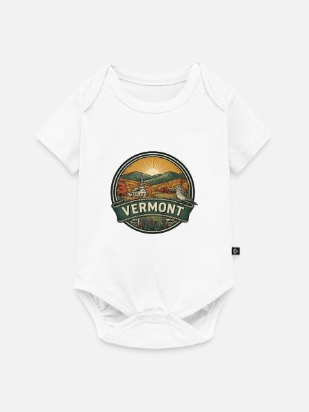 Vermont Green Mountains Herbstreise-Abzeichen - Baby Premium Kurzarmbody - Weiß