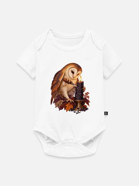 Schleiereule schnitzt eine schwarze Kerze - Baby Premium Kurzarmbody - Weiß