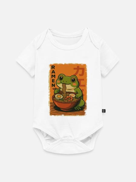Kawaii Frosch isst Ramen Nudeln Retro - Baby Premium Kurzarmbody - Weiß