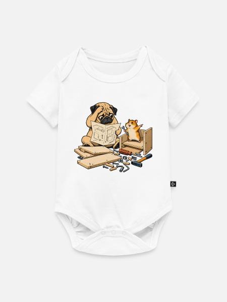 Mops & Hamster beim Heimwerken – Heimwerker - Baby Premium Kurzarmbody - Weiß