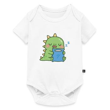 Süßes, verschlafenes Dinosaurier-Umarmungskissen - Baby Premium Kurzarmbody - Weiß - Vorne