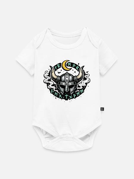 Mondhorn Viking Helm Runen - Baby Premium Kurzarmbody - Weiß