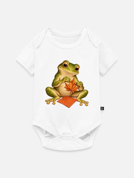Frosch faltet ein Origami-Herbstblatt - Baby Premium Kurzarmbody - Weiß