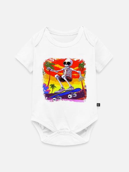 Skelett Skateboarder - Totenkopf - Baby Premium Kurzarmbody - Weiß