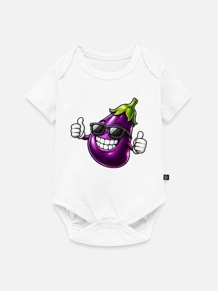 Coole Aubergine Cartoon Vegetarisch Sommer - Baby Premium Kurzarmbody - Weiß
