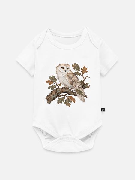 Eule auf Eichenlaub im Herbst - Baby Premium Kurzarmbody - Weiß