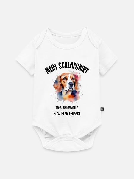 Beagle Porträt Aquarell Schlafshirt - Baby Premium Kurzarmbody - Weiß