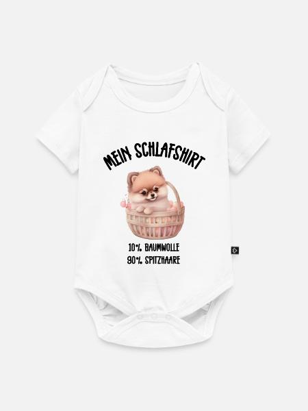 Zwergspitz Korb Herzen Schlafshirt - Baby Premium Kurzarmbody - Weiß