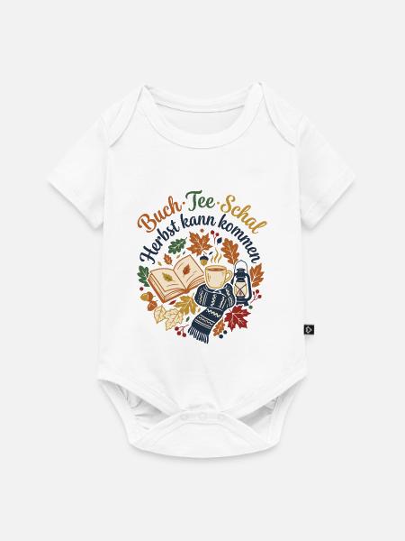 Herbstzeit - Tee Buch Schal - Baby Premium Kurzarmbody - Weiß