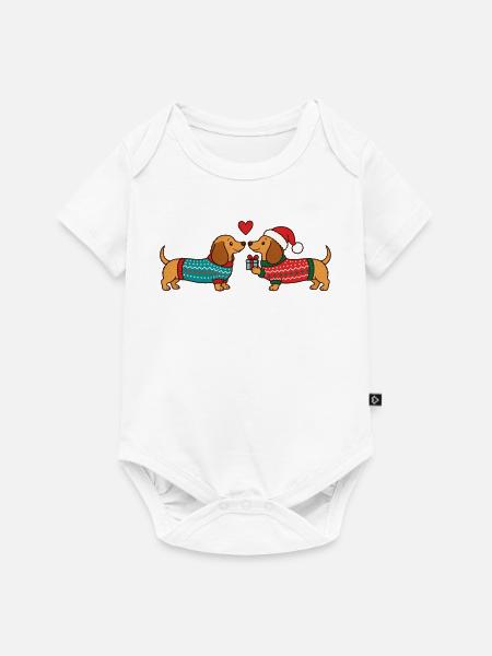 Dackel verliebt in Weihnachtspullovern - Baby Premium Kurzarmbody - Weiß