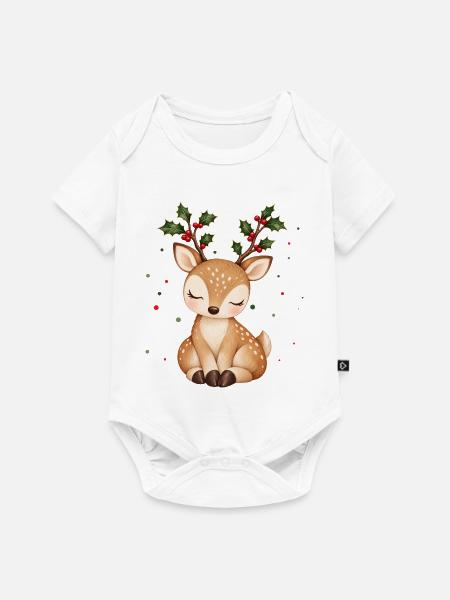 Niedliches Rentier mit Stechpalme - Baby Premium Kurzarmbody - Weiß