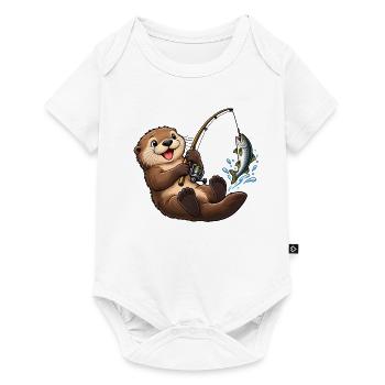 Seeotter beim Angeln – Lustiges Angelmotiv - Baby Premium Kurzarmbody - Weiß - Vorne