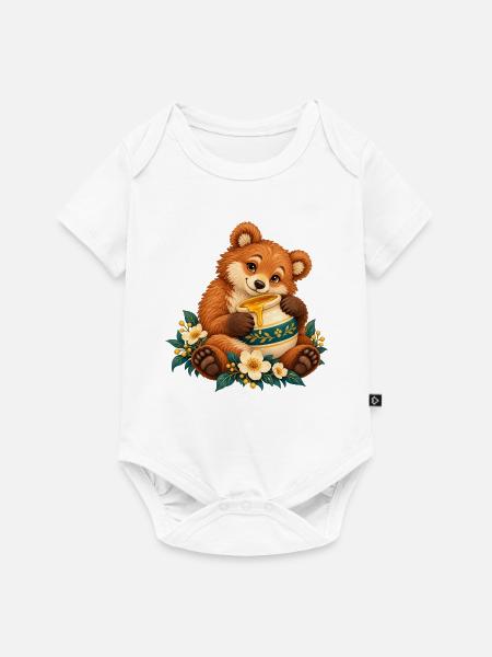 Honig- und Blumenbärenkuscheln - Baby Premium Kurzarmbody - Weiß