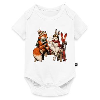 Rotfuchs & Schneehase beim Après-Ski - Baby Premium Kurzarmbody - Weiß - Vorne