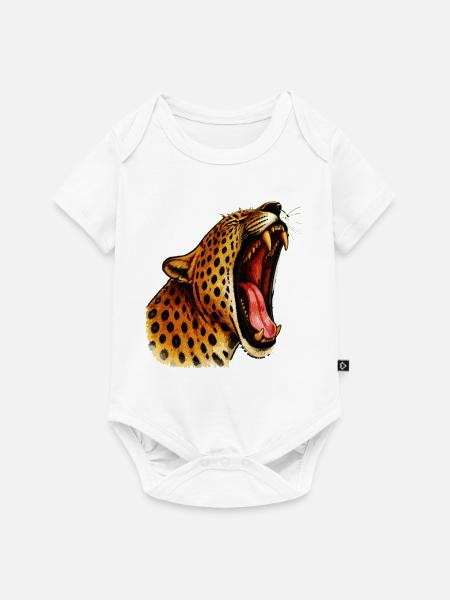 Intensive-farbger Leopardenkopf Roar - Baby Premium Kurzarmbody - Weiß