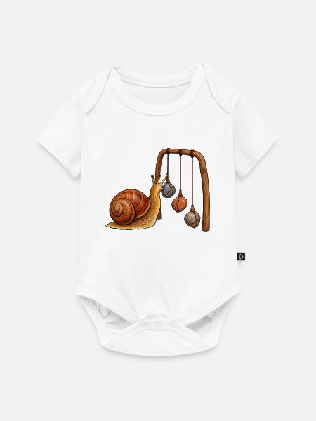 Schnecke mit Kiesel-Mobile - Baby Premium Kurzarmbody - Weiß