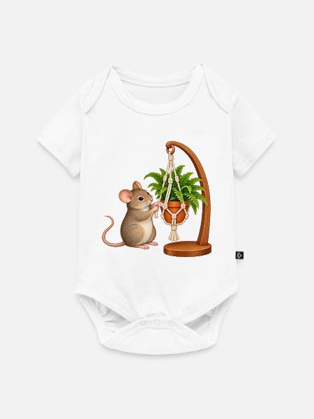 Maus knüpft einen Pflanzenhalter - Baby Premium Kurzarmbody - Weiß