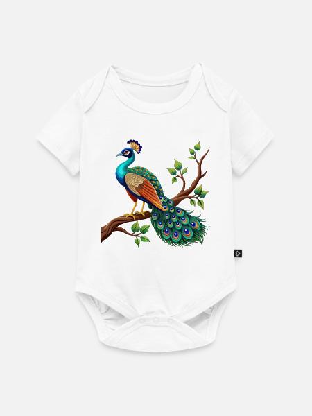Einfacher Pfau auf Ast - Baby Premium Kurzarmbody - Weiß